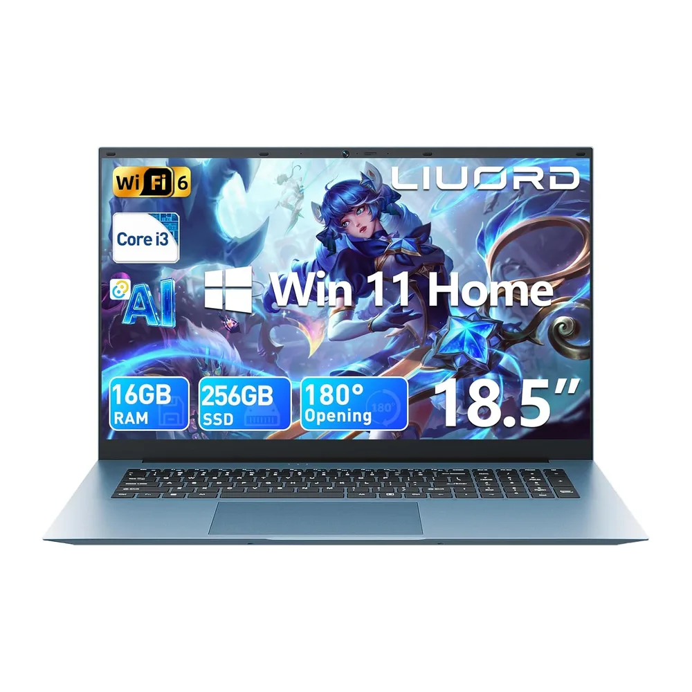 Laptop 18,5 Zoll 16GB RAM 256GB SSD, AI Unterstützung Notebook Core i3 (bis zu 3,9 GHz), 8000mAh Akku, Win