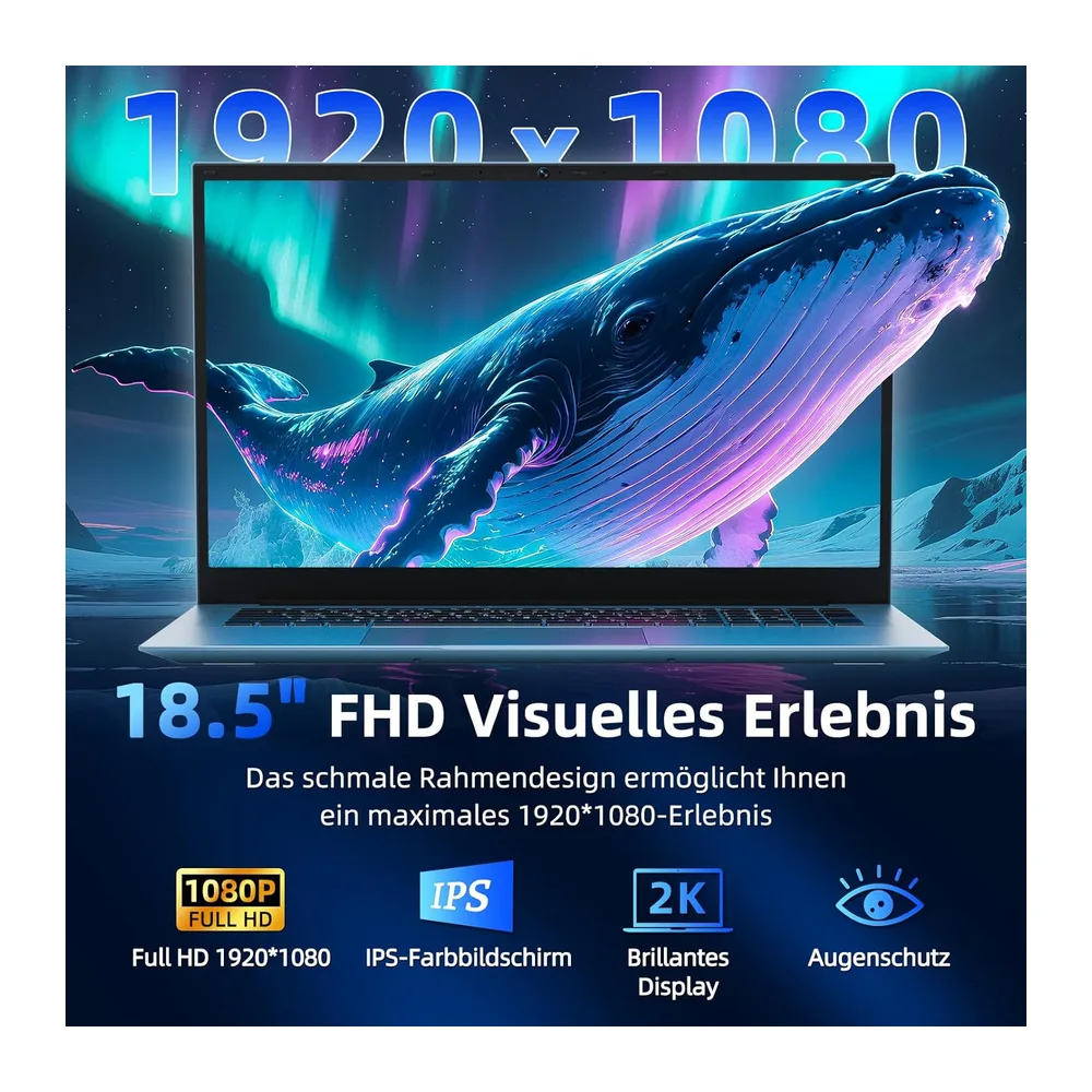 Laptop 18,5 Zoll 16GB RAM 256GB SSD, AI Unterstützung Notebook Core i3 (bis zu 3,9 GHz), 8000mAh Akku, Win — 2