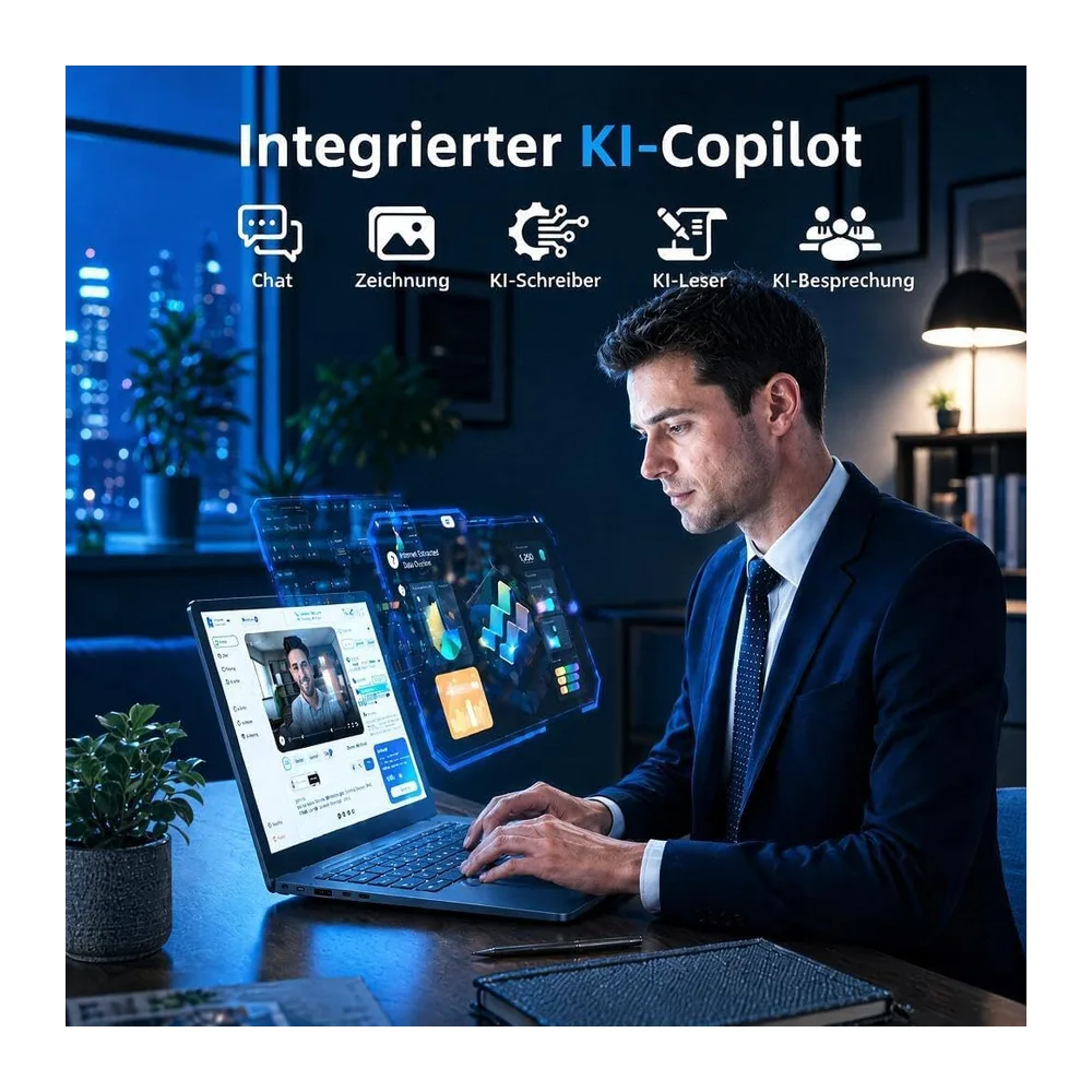 Laptop 18,5 Zoll 16GB RAM 256GB SSD, AI Unterstützung Notebook Core i3 (bis zu 3,9 GHz), 8000mAh Akku, Win — 3
