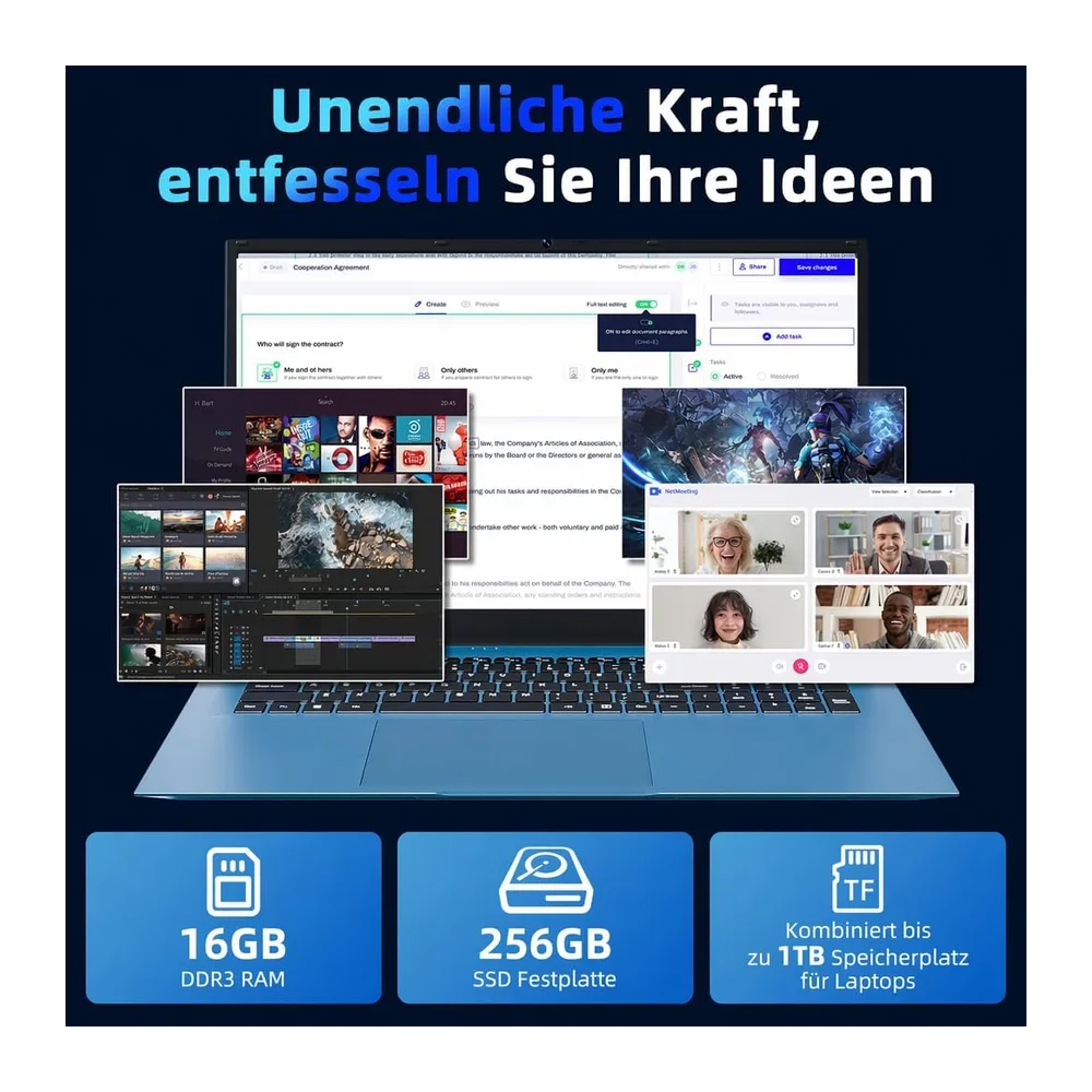 Laptop 18,5 Zoll 16GB RAM 256GB SSD, AI Unterstützung Notebook Core i3 (bis zu 3,9 GHz), 8000mAh Akku, Win — 4