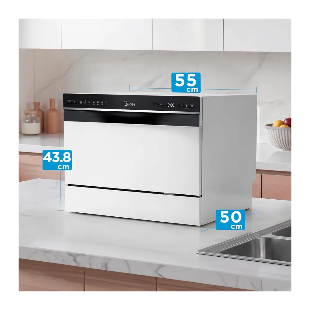 Midea Kleiner Geschirrspüler, Weiß, 55 cm, für 6 Personen, kompakt und tragbar, ohne Installation, — 2
