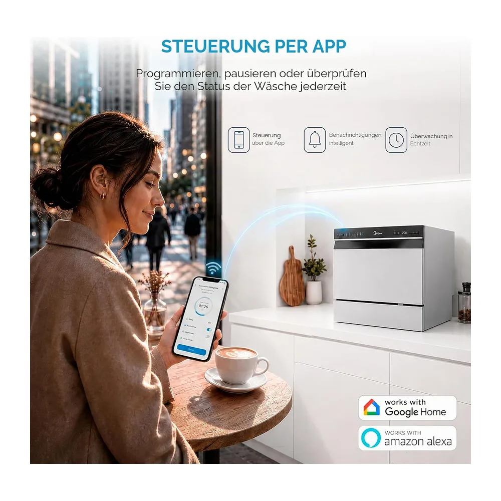 Midea Kleiner Geschirrspüler, Weiß, 55 cm, für 6 Personen, kompakt und tragbar, ohne Installation, — 4