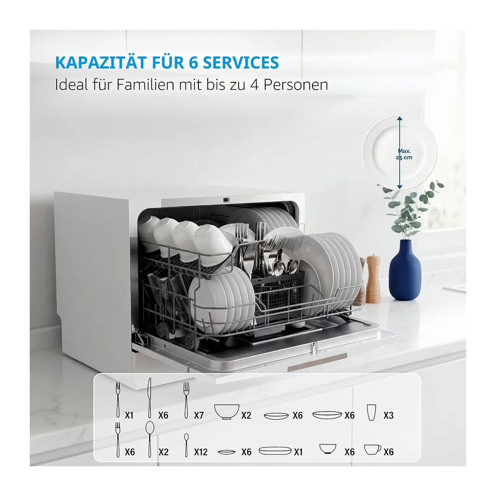 Midea Kleiner Geschirrspüler, Weiß, 55 cm, für 6 Personen, kompakt und tragbar, ohne Installation, — 5