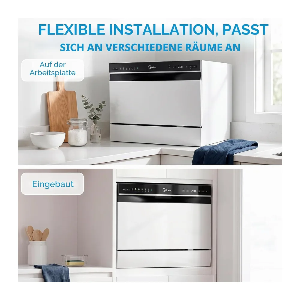 Midea Kleiner Geschirrspüler, Weiß, 55 cm, für 6 Personen, kompakt und tragbar, ohne Installation, — 6