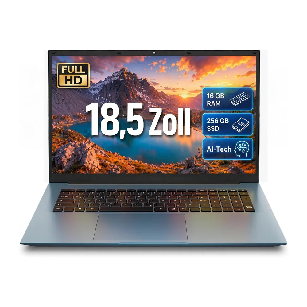 Laptop 18,5 Zoll FHD Display, 16GB RAM 256GB SSD AI-Unterstützung