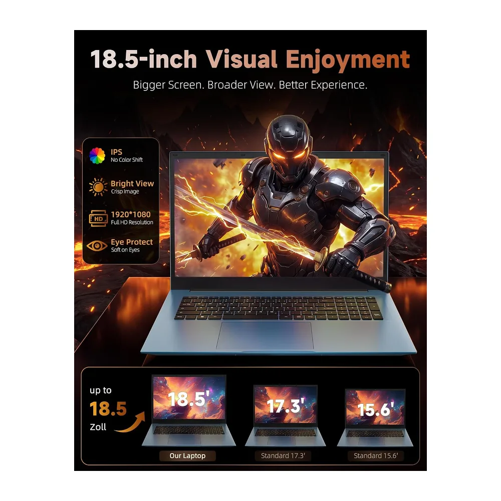 Laptop 18,5 Zoll FHD Display, 16GB RAM 256GB SSD AI-Unterstützung — 3