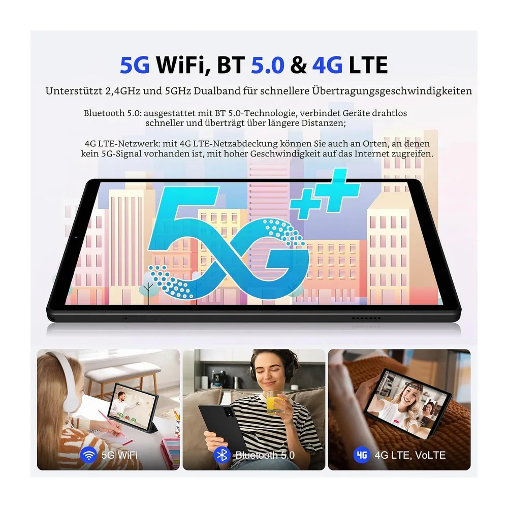 Android 16 Tablet 10,4 Zoll 2K FHD, Octa-Core 2,0 GHz, 36GB RAM+512GB ROM (bis 2TB TF), 4G LTE+5G WLAN, — 4