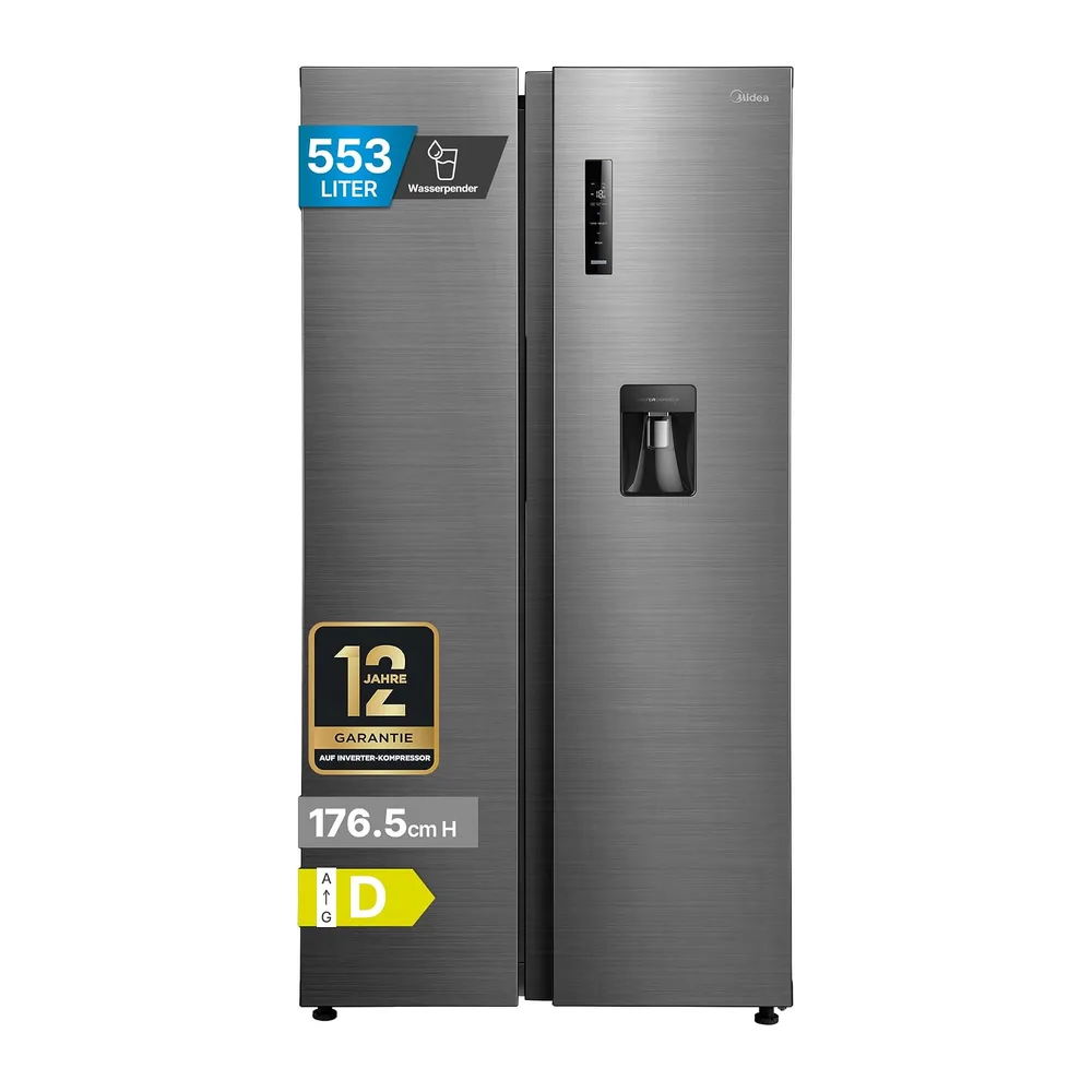Midea 553 L Side-by-Side Kühlschrank mit Wasserspender und 3L Wassertank [Energieklasse D]