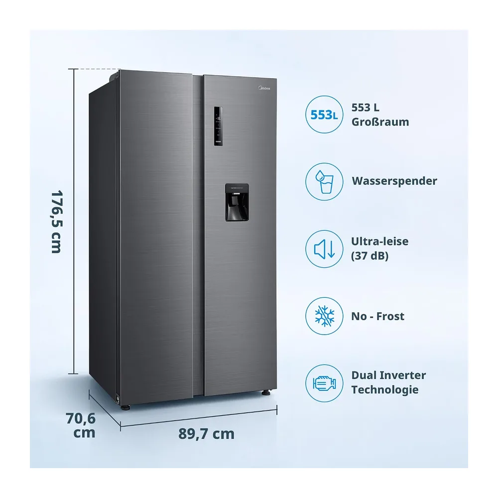 Midea 553 L Side-by-Side Kühlschrank mit Wasserspender und 3L Wassertank [Energieklasse D] — 2