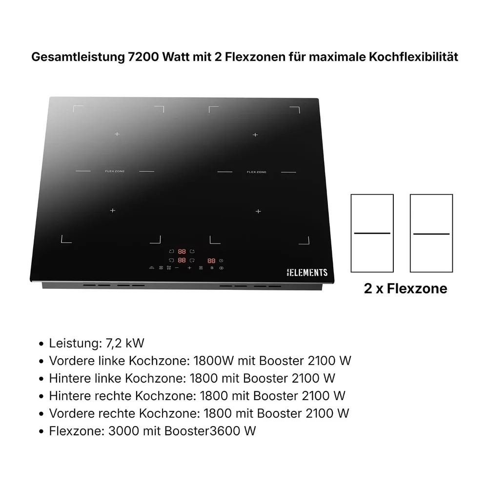 Induktionskochfeld 60 cm, Warmhaltefunktion, Induktionskochfeld 4 platten, 7200 Watt, Flexzone, Autark, — 5