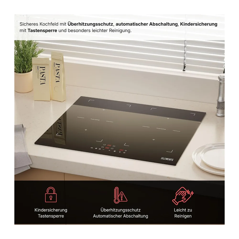 Induktionskochfeld 60 cm, Warmhaltefunktion, Induktionskochfeld 4 platten, 7200 Watt, Flexzone, Autark, — 6