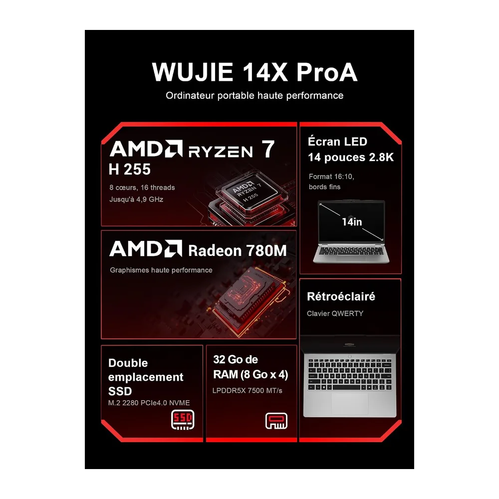 Laptop, 14-Zoll-Display mit 2880 x 1800 QHD+-Auflösung, AMD Ryzen 7 H255 (8 Kerne/16 Threads, bis zu 4,9 — 3