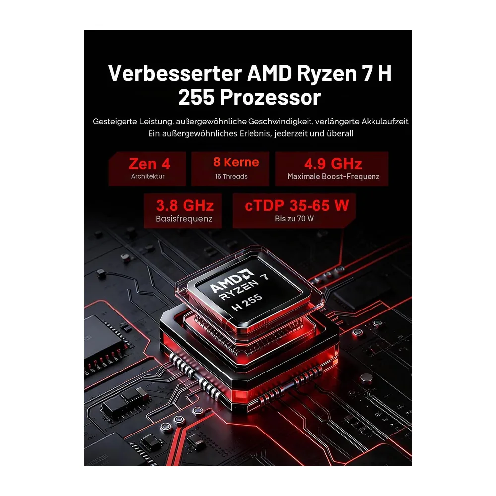 Laptop, 14-Zoll-Display mit 2880 x 1800 QHD+-Auflösung, AMD Ryzen 7 H255 (8 Kerne/16 Threads, bis zu 4,9 — 4