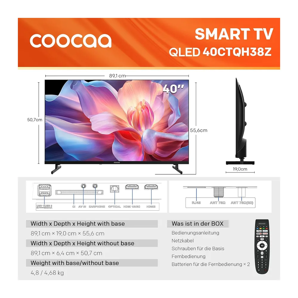 coocaa 40 Zoll Fernseher, 100cm, QLED FHD Smart TV, Superior QLED Tech, HDR10, HLG, 1.5GB RAM für flüssiges — 3