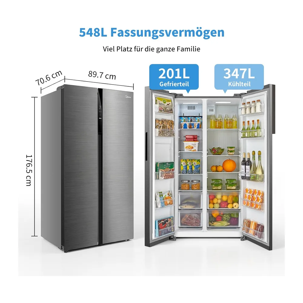 Midea Side-by-Side Kühlschrank 548 L, No Frost, Dual-Inverter, 35 dB [Energieklasse E] — 2