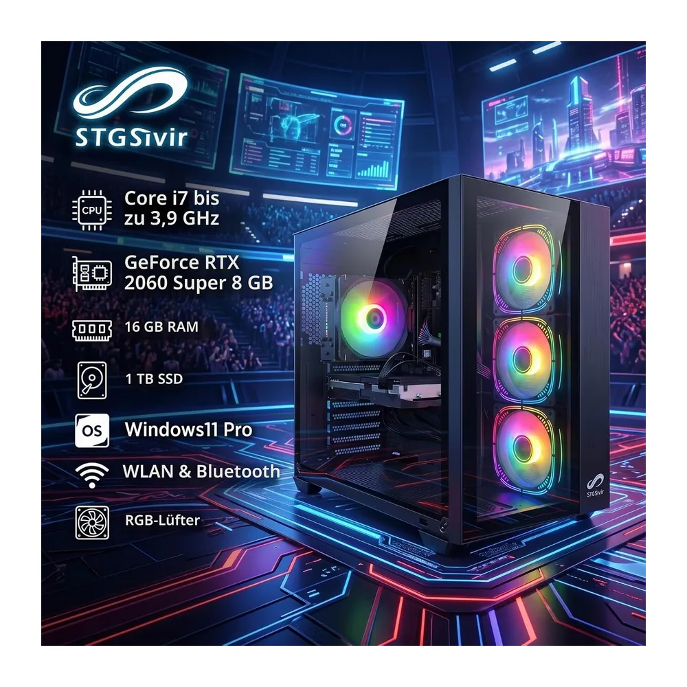 STGsivir Gaming PC, Core i7, RTX 2060 Super 8G, 16G RAM, 1T SSD — 2