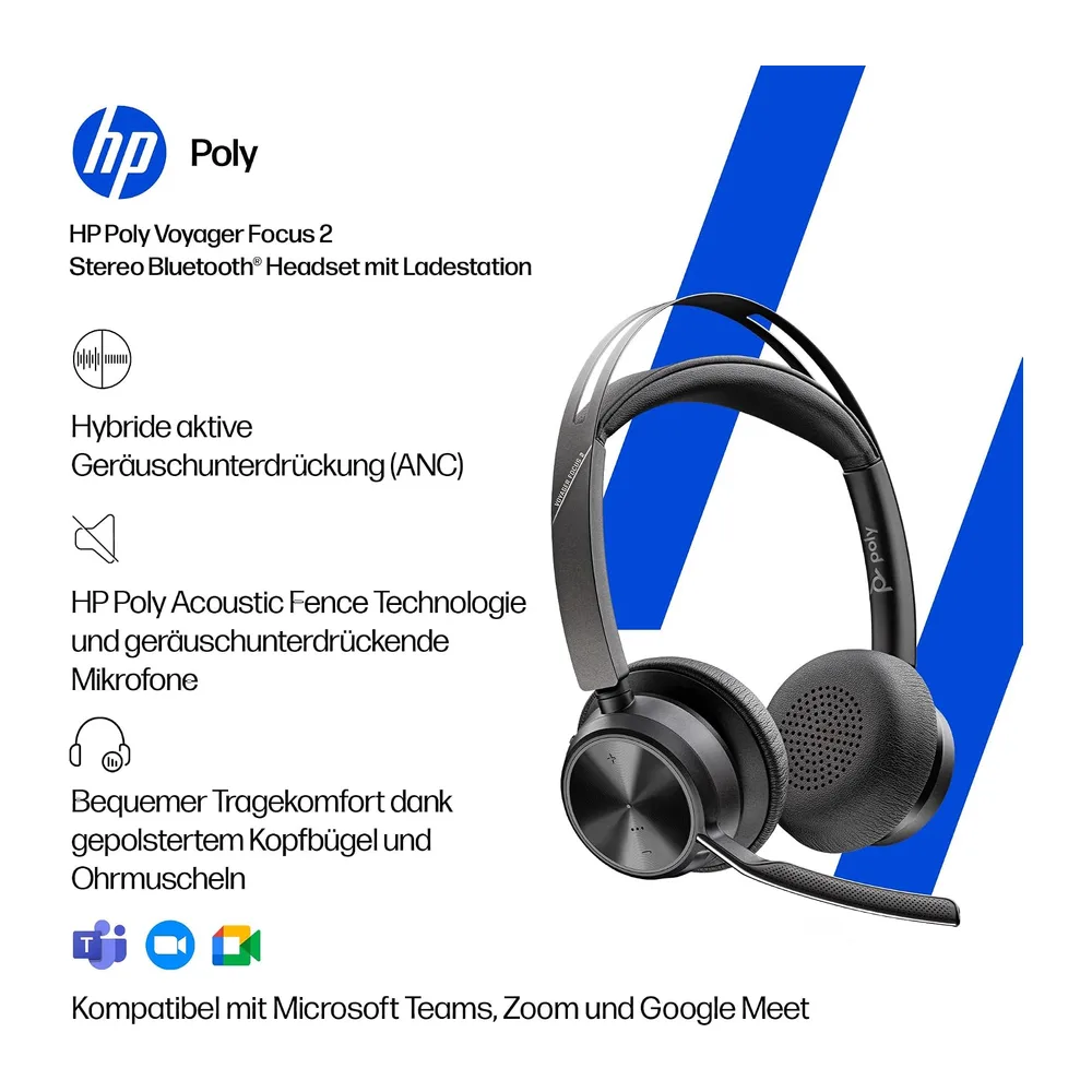 Poly Voyager Focus 2 USB-C Headset mit Ladestation und USB-A/C Adapter — 2