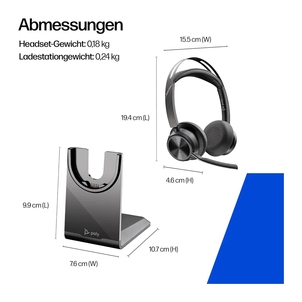 Poly Voyager Focus 2 USB-C Headset mit Ladestation und USB-A/C Adapter — 6