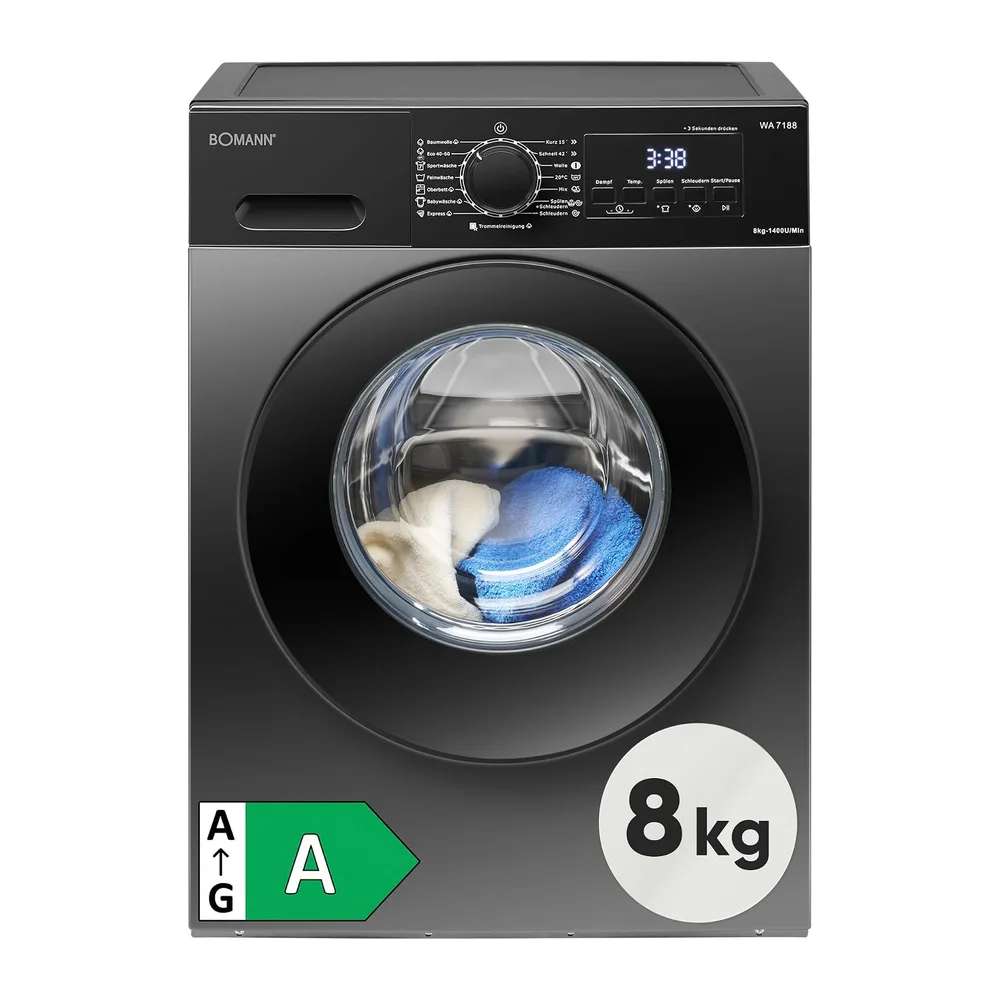 Bomann® Waschmaschine 8kg | 5 Jahre Motor-Garantie | Invertermotor-effizient, leise & langlebig | max. 1400