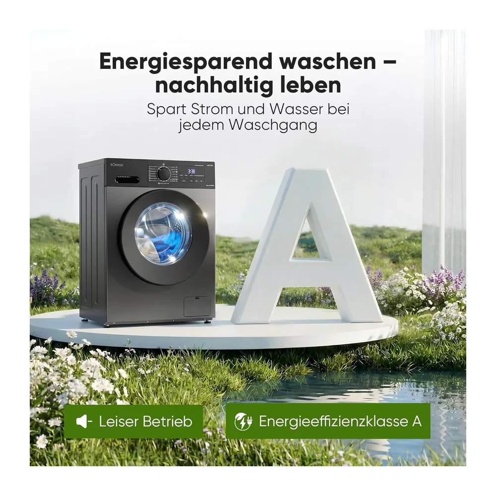 Bomann® Waschmaschine 8kg | 5 Jahre Motor-Garantie | Invertermotor-effizient, leise & langlebig | max. 1400 — 3