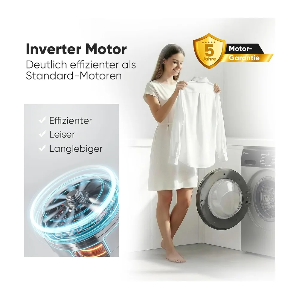 Bomann® Waschmaschine 8kg | 5 Jahre Motor-Garantie | Invertermotor-effizient, leise & langlebig | max. 1400 — 4