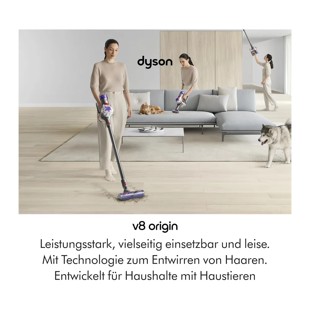 Dyson V8 Origin Kabelloser Staubsauger, Silver und Nickel, 130 AW, Motorbar — 2