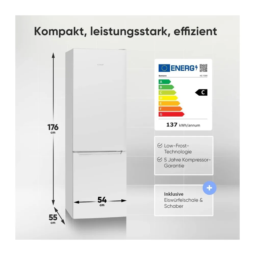 Bomann® Kühlschrank mit Gefrierfach | Energieklasse C | 176cm | LowFrost | 5 Jahre Kompressor-Garantie | Kühl — 2