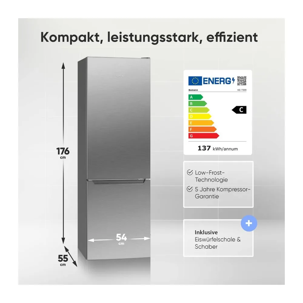 Bomann® Kühlschrank mit Gefrierfach | Energieklasse C | 176cm | LowFrost | 5 Jahre Kompressor-Garantie | Kühl — 2