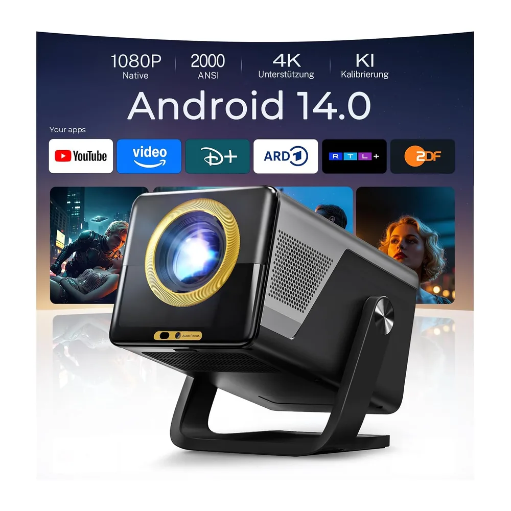 X7 Smart Beamer 4K-Unterstützung, 2000 ANSI, Android 14 mit Apps HiFi Audio