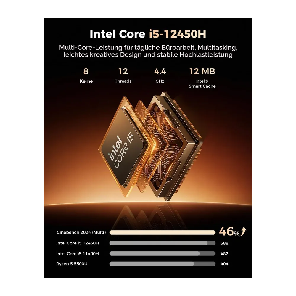 CTONE Mini PC Büro i5-12450H, 24GB RAM, 1TB SSD, Win 11 Pro,WiFi 6 — 3