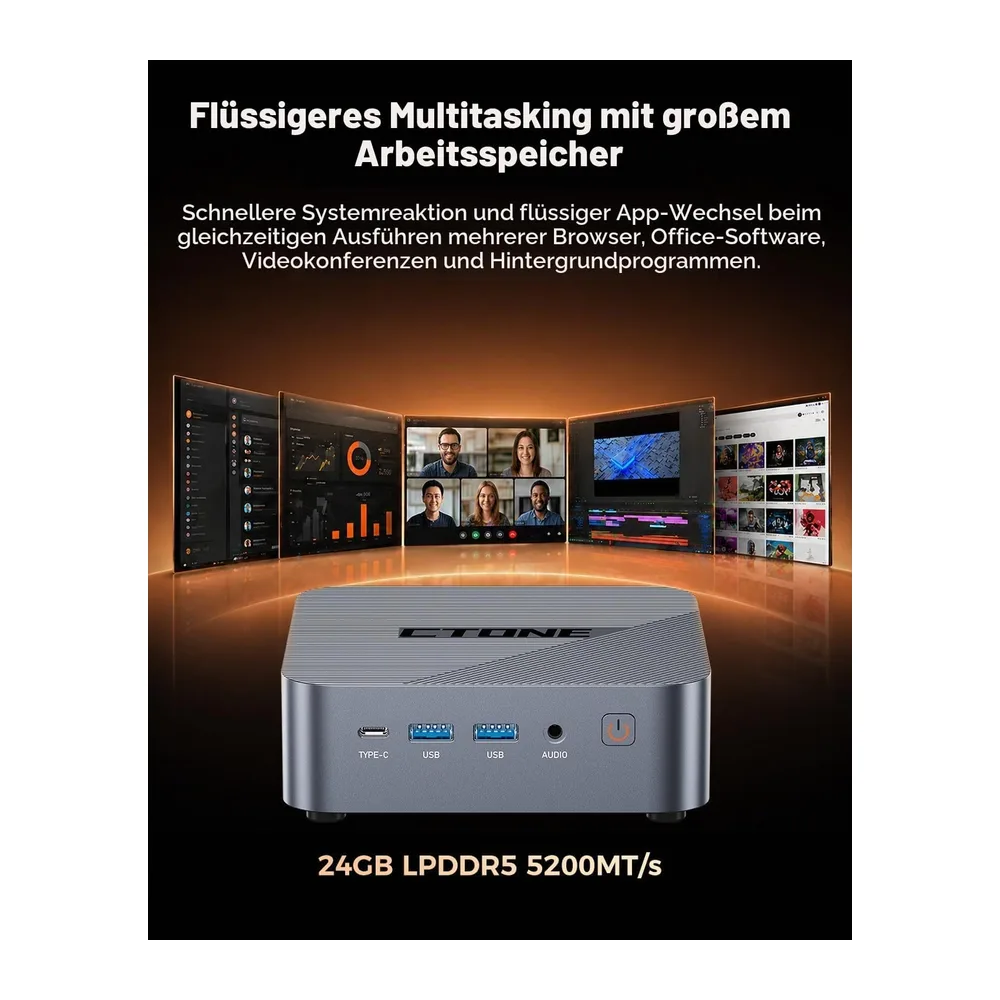 CTONE Mini PC Büro i5-12450H, 24GB RAM, 1TB SSD, Win 11 Pro,WiFi 6 — 4