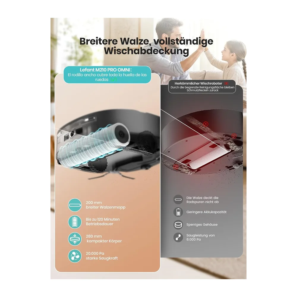 Lefant Saugroboter mit Rollen Wischfunktion​,20.000 Pa,Größe 28 cm — 4