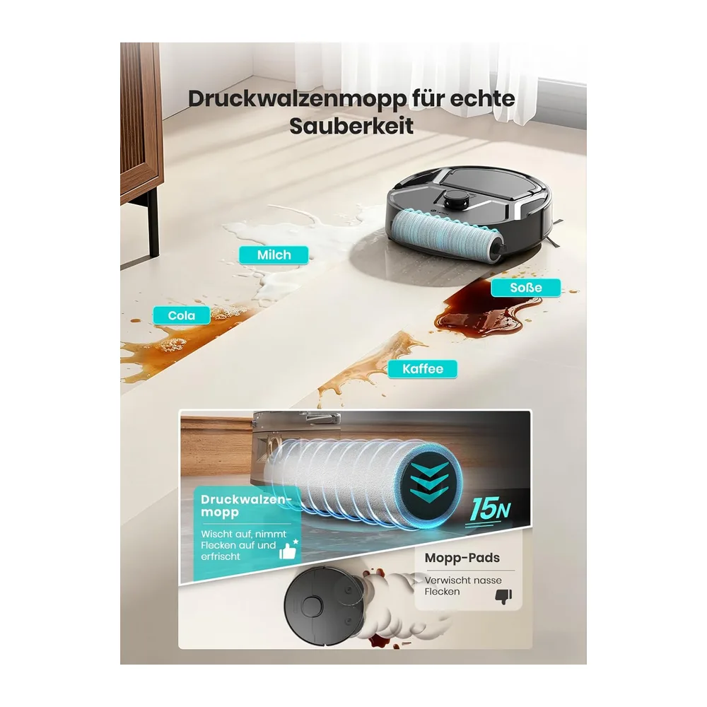 Lefant Saugroboter mit Rollen Wischfunktion​,20.000 Pa,Größe 28 cm — 5