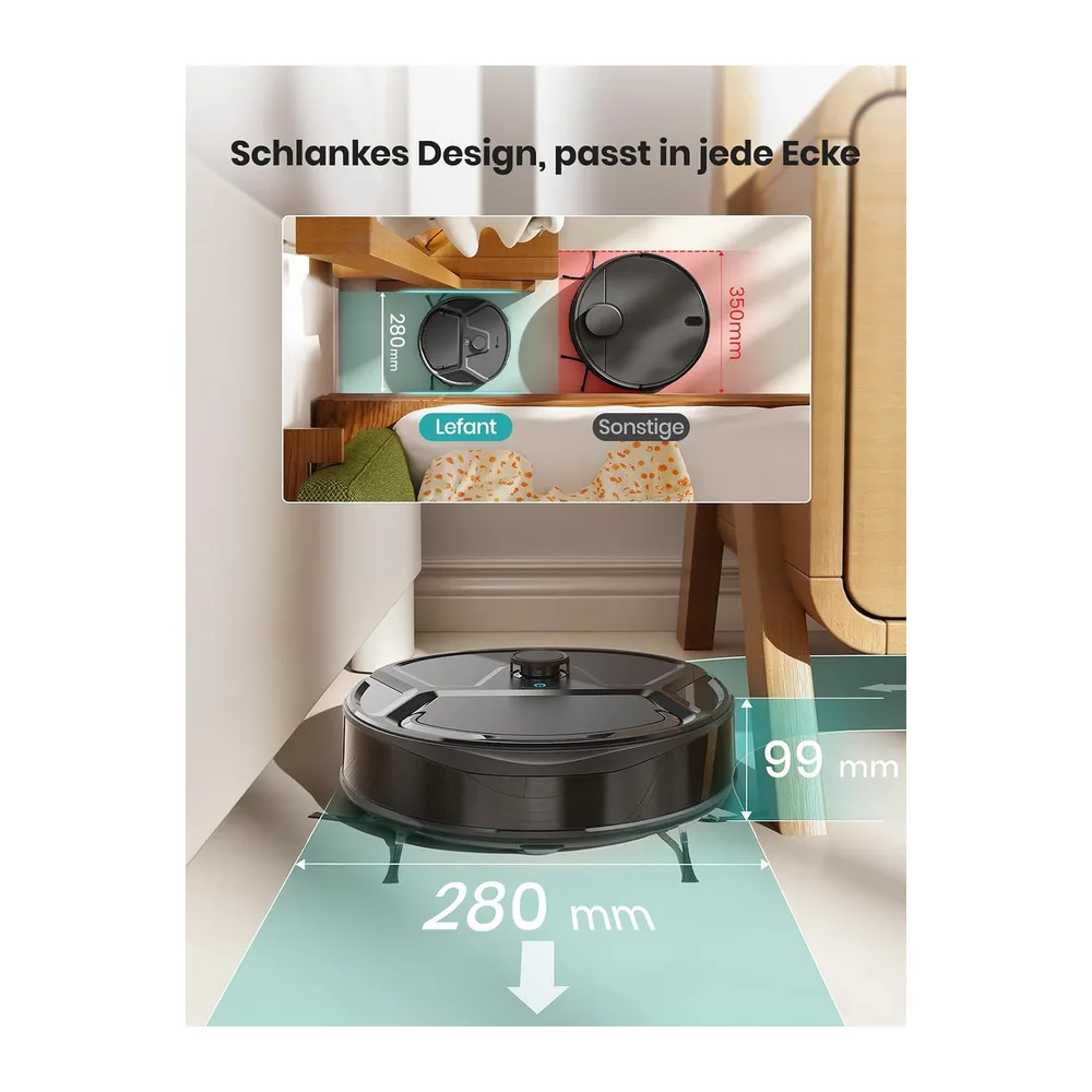 Lefant Saugroboter mit Rollen Wischfunktion​,20.000 Pa,Größe 28 cm — 6