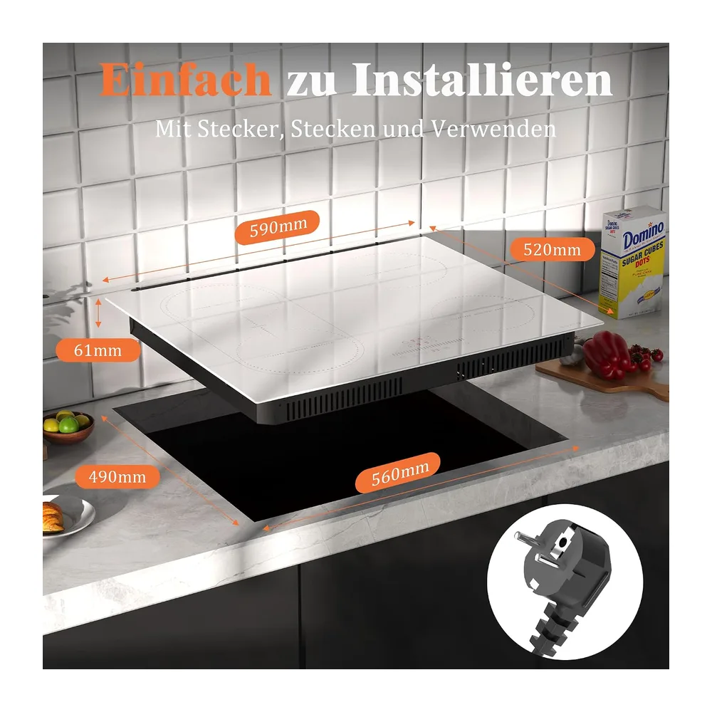 Induktionskochfeld 4 Kochzonen, Kochfeld Induktion 60cm weiß, mit Stecker — 2