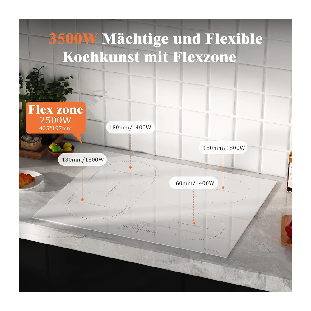 Induktionskochfeld 4 Kochzonen, Kochfeld Induktion 60cm weiß, mit Stecker — 3