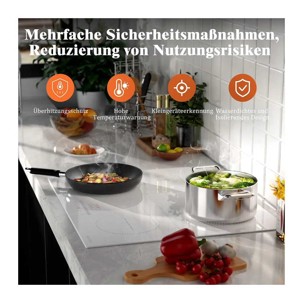 Induktionskochfeld 4 Kochzonen, Kochfeld Induktion 60cm weiß, mit Stecker — 5