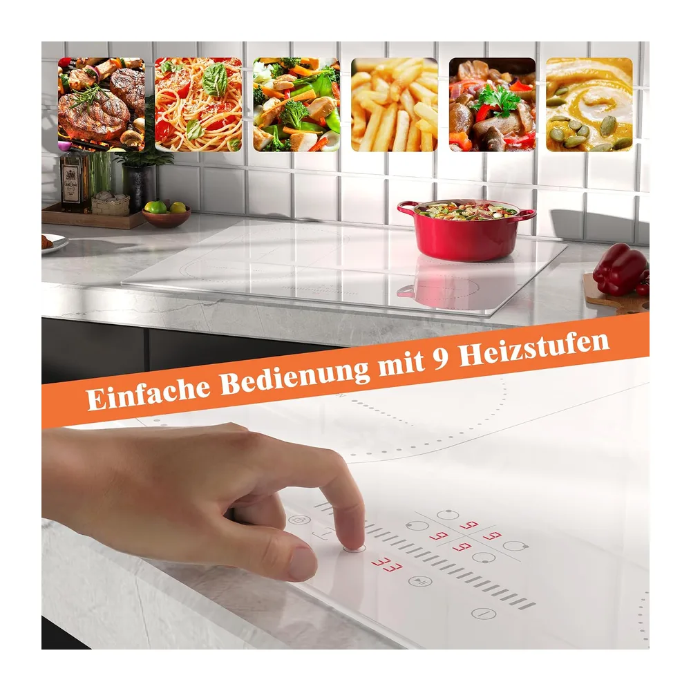 Induktionskochfeld 4 Kochzonen, Kochfeld Induktion 60cm weiß, mit Stecker — 6