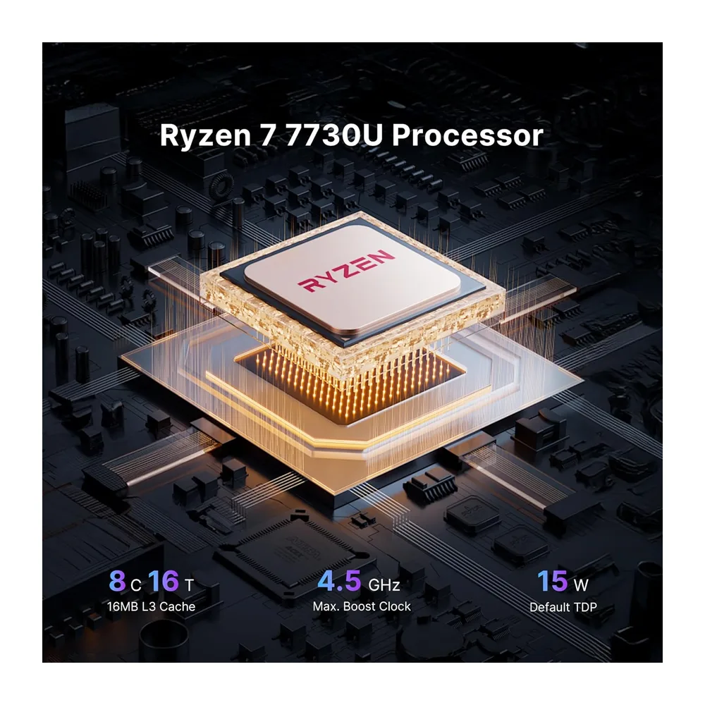 BOSGAME Mini PC, AMD Ryzen 7 7730U (bis zu 4,5 GHz), 16GB RAM, 1TB NVMe SSD — 3