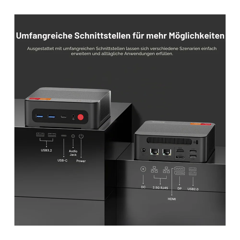 BOSGAME Mini PC, AMD Ryzen 7 7730U (bis zu 4,5 GHz), 16GB RAM, 1TB NVMe SSD — 5