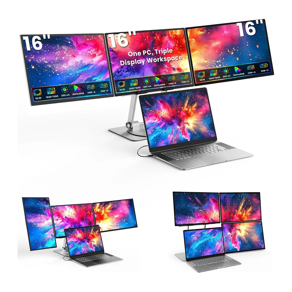 16 Zoll Triple-Bildschirm-Erweiterung , 1200P IPS 100% sRGB Laptop Monitor