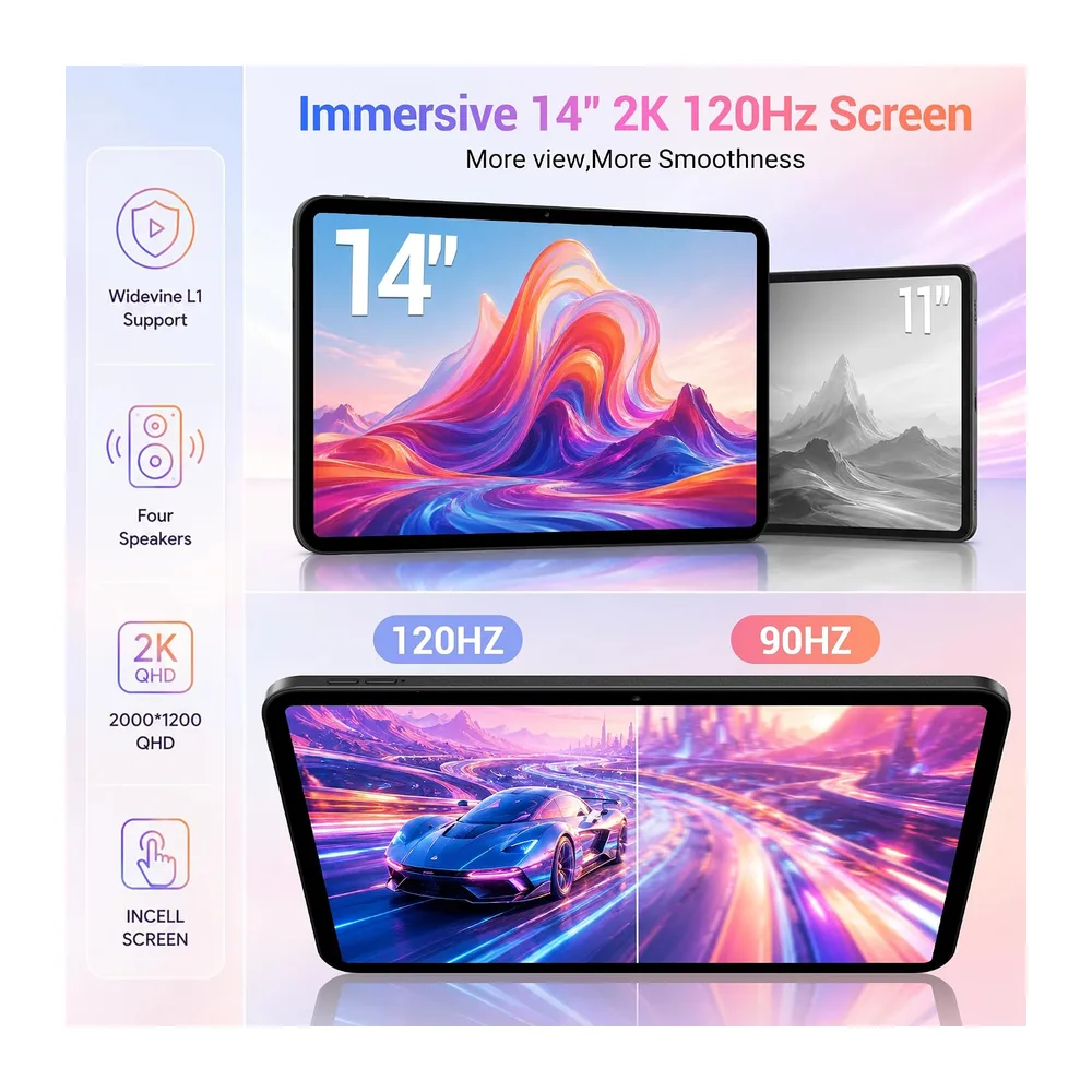 2026 14-Zoll-Tablet mit Android 16, 36GB RAM+512GB ROM (TF 1TB), Octa-Core, 4G LTE/5G WLAN, 2000 × 1200, — 3