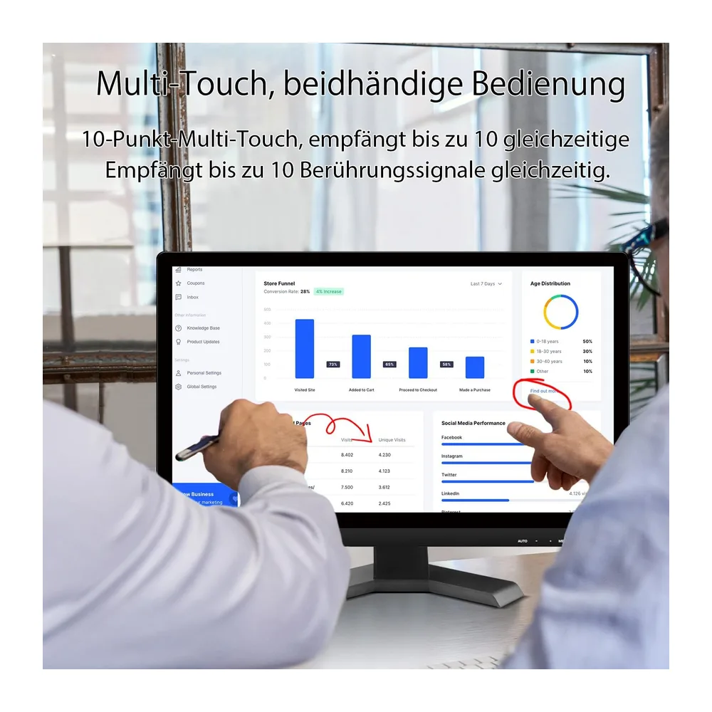 21,5 Zoll Touchscreen PC Monitor, Full HD 1920x1080P 10-Punkt Multi-Touch Computer Monitor mit HDMI VGA USB — 2