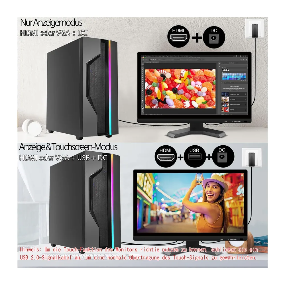 21,5 Zoll Touchscreen PC Monitor, Full HD 1920x1080P 10-Punkt Multi-Touch Computer Monitor mit HDMI VGA USB — 3