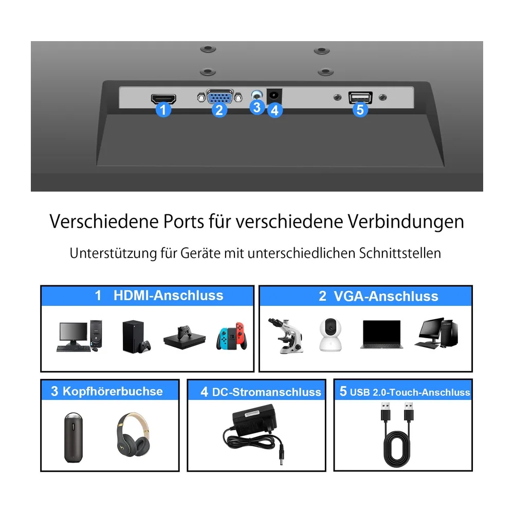 21,5 Zoll Touchscreen PC Monitor, Full HD 1920x1080P 10-Punkt Multi-Touch Computer Monitor mit HDMI VGA USB — 5