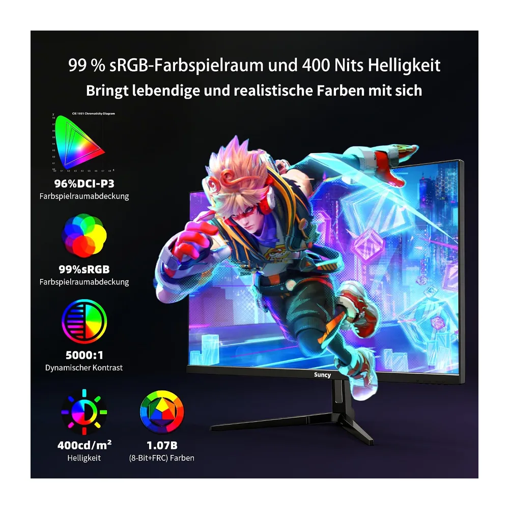 Suncy 32 Zoll 2K Gaming Monitor, 170Hz, WQHD, 1ms Fast IPS, 2560x1440, 1500R, 98% sRGB, FreeSync Premium, — 2