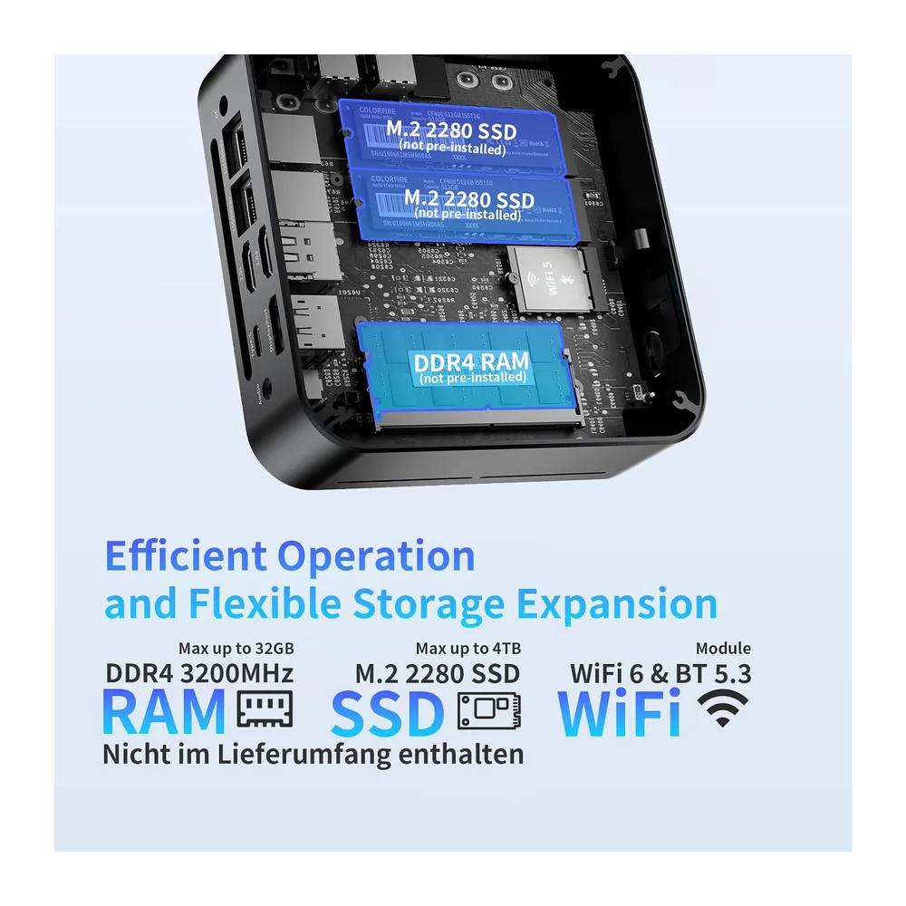 DreamQuest Mini PC Barebone ohne DDR4 RAM/SSD mit Intel N150 (bis zu 3.6Ghz) Micro Desktop Computer mit USB C — 2