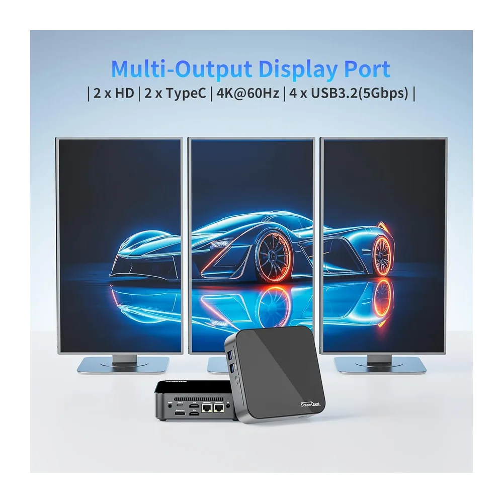 DreamQuest Mini PC Barebone ohne DDR4 RAM/SSD mit Intel N150 (bis zu 3.6Ghz) Micro Desktop Computer mit USB C — 5