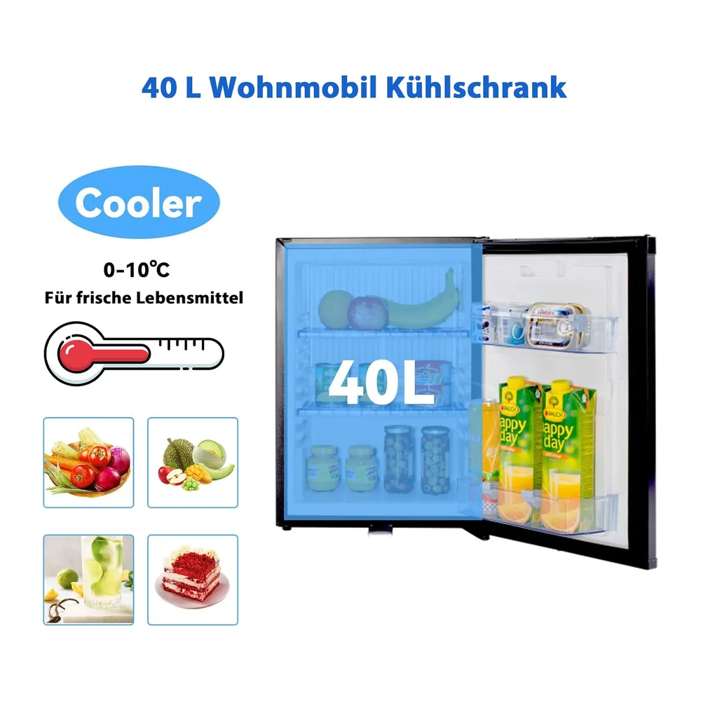 Camping Kühlschrank 12V 230V, Absorber Kühlschrank Camping, 40L Campingkühlschränke, Leiser Kühlschränk für — 4