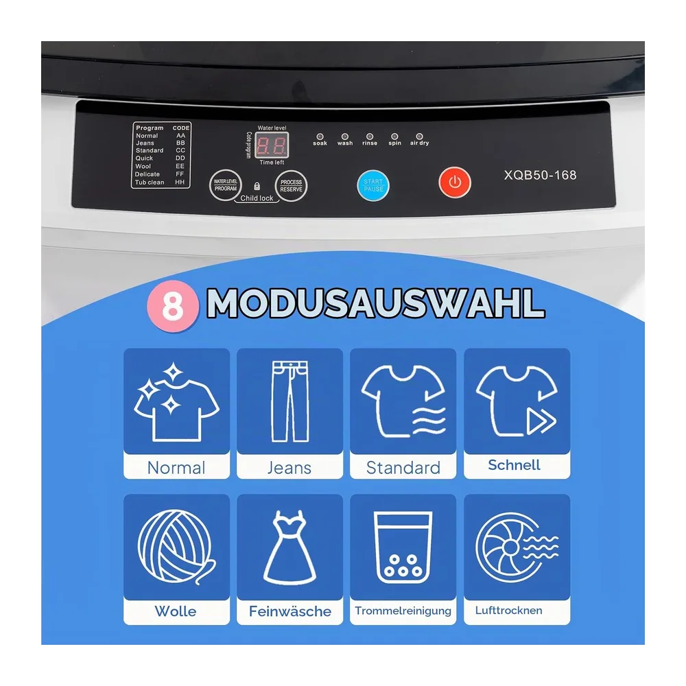 ROVSUN Toplader Waschmaschine 5KG, Waschmaschine Toplader mit 8 Waschprogramm & 5 Wasserstände, Kleine — 3